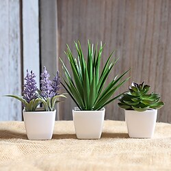 Image of Set di 3 mini piante in vaso di lavanda artificiale: un realistico insieme di finta lavanda per l'arredamento della casa e dell'ufficio Lightinthebox