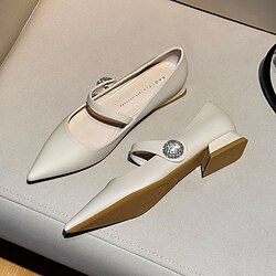 Image of scarpe da donna scarpe in pelle primavera e autunno punta a punta svasata con diamanti tacco basso scarpe Mary Jane bianche nere Lightinthebox