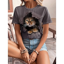 Image of Per donna maglietta 3D cat Animali Stampa Giornaliero Fine settimana Di tendenza Manica corta Rotonda Marrone Estate Lightinthebox