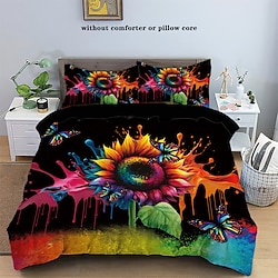 Image of set copripiumino in 3 pezzi girasole fluorescente copripiumino colorato a farfalla per camera da letto hotel comodo set biancheria da letto Lightinthebox