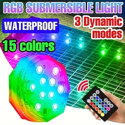 Image of 1 pz rgb ha condotto la luce sommergibile 15 colori che cambiano alimentato a batteria illuminazione subacquea per laghetto impermeabile 3 modalità acquario colorato atmosfera lampada per piscina Lightinthebox
