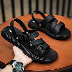 Image of sandali da uomo in pelle pu pantofole sandali estivi neri da passeggio casual vacanza quotidiana spiaggia scarpe traspiranti bianco nero blu royal Lightinthebox