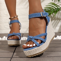 Image of sandali con zeppa da donna sandali con plateau sandali estivi casual con fibbia alla caviglia sandali da spiaggia open toe blu Lightinthebox
