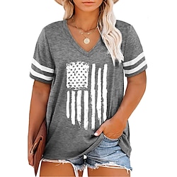 Image of Per donna maglietta Bandiera americana Fine settimana Giornata dell'indipendenza Stampa Nero Manica corta Di tendenza A V Estate Lightinthebox