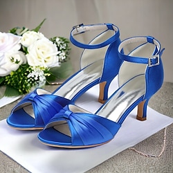 Image of Per donna Tacchi scarpe da sposa Scarpe da sera Matrimonio Feste Fiocco A stiletto Punta tonda Elegante Raso Fibbia Blu Verde Lightinthebox