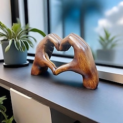 Wood Grain Love Hand Ornament, Resin Statue Art Craft, For Bookshelf Home Living Room Office Cabinet Decor, Room Tabletop Entryway Decor, Mother's Day New Year Easter Party Decor