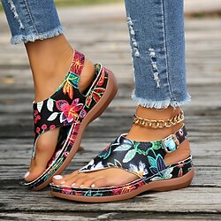Image of sandali piatti da donna sandali infradito con stampa colorata sandali estivi con fibbia in punta e cinturino floreale casual sandali da spiaggia con suola morbida per esterni Lightinthebox