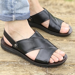 Image of sandali in pelle da uomo sandali estivi marroni neri sandali piatti sandali comfort scarpe casual traspiranti per vacanze all'aria aperta sulla spiaggia Lightinthebox