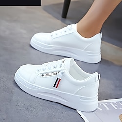 Image of scarpe da skate bianche da donna scarpe casual stringate da esterno comode scarpe basse da passeggio sneakers basse bianco blu Lightinthebox