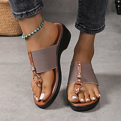 Image of pantofole da donna sandali con zeppa slip on scarpe con suola morbida scarpe con zeppa bassa con clip nero rosso marrone grigio Lightinthebox