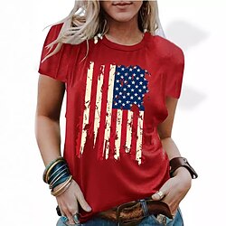 Image of Per donna maglietta Bandiera americana Stampa Fine settimana Giornata dell'indipendenza Di tendenza Manica corta Rotonda Rosa Estate Lightinthebox