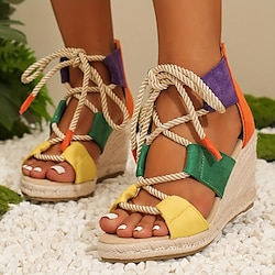Image of eleganti sandali colorblock da donna con plateau stringato scarpe da vacanza scavate espadrillas con zeppa aperte Lightinthebox