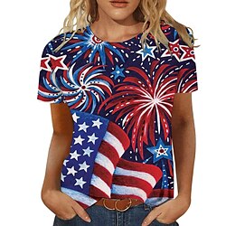 Image of Per donna maglietta Bandiera americana Fine settimana Giornata dell'indipendenza Stampa Nero Manica corta Di tendenza Rotonda Estate Lightinthebox