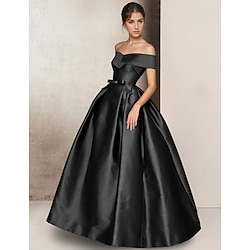 Light in the box A-lijn avondjurk elegante zwarte jurk formele bruiloft vloerlengte korte mouw strapless satijn met strik(ken) 