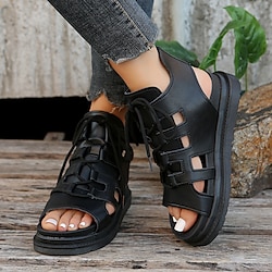 Image of sandali con plateau da donna sandali con cinturino sandali romani scarpe estive comodi sandali stringati sandali retrò nero bianco Lightinthebox