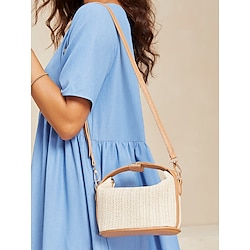 Chic Summer Woven Crossbody Bag with Leather Strap - Lightweight, Versatile Handbag for Women