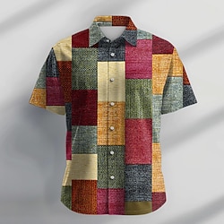 Geometric Retro Vintage Fashion Casual Men's Shirt Button Up Shirt Daily Evening Party Vacation Summer Turndown Collared Shirts Short Sleeve Black, Blue, Multicolor S, M, L Polyester Shirt