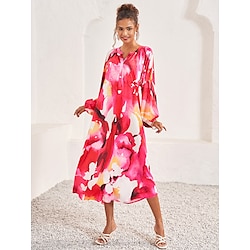 Light in the box Dames Ombre Bloemig V-hals Maxi-jurk Lange mouw Zomer
