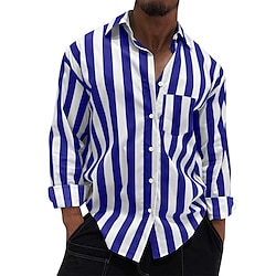 Men's Shirt Summer Shirt Button Up Shirt Casual Shirt Beach Shirt Black Yellow Light Green Pink Royal Blue Long Sleeve Stripes Lapel Hawaiian Holiday Button-Down Clothing Apparel Fashion Casual