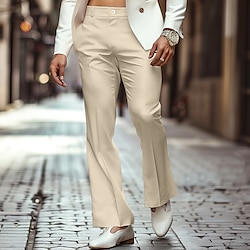 Men's Dress Pants Flared Pants Trousers Casual Pants Pocket Plain Comfort Breathable Full Length Outdoor Daily Going out Fashion Streetwear White Khaki Stretchy