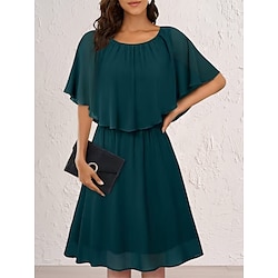 Women's Chiffon Dress Mini Dress Chiffon Ruffle Party Wedding Guest Work Elegant Streetwear Crew Neck Short Sleeve Black White Wine Color