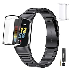 Smart Watch Band Compatible with Fitbit Charge 6 / Fitbit Charge 5  Stainless Steel Smartwatch Strap with Removal Tool Sport Band Replacement Wristband with Fitbit Charge 6