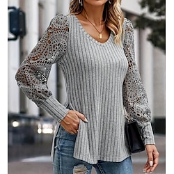 Light in the box Dames Blouse Dagelijks Elegant Stijlvol Pofmouw Lange mouw Grijs Lente Herfst