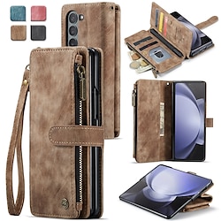 Phone Case For Samsung Galaxy Z Fold 6 Z Fold 5 Z Fold 4 Z Fold 3 Wallet Case Zipper with Pen Slot Holder Matte Frosted Retro