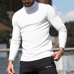 Men's T shirt Tee Long Sleeve Shirt Mock Turtleneck Plain Rolled collar Street Sports Long Sleeve Clothing Apparel Cotton Blend Fashion Designer Casual Comfortable