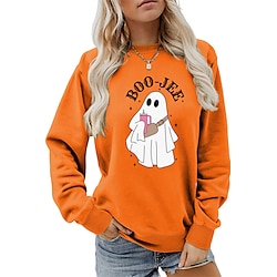 Women's Sweatshirt Letter Halloween Street Print Orange Fashion Streetwear Modern Crew Neck Long Sleeve Micro-elastic Fall Winter