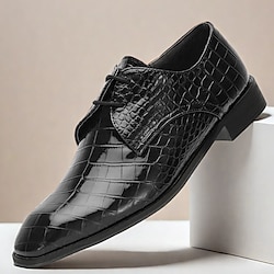 Men's Red Crocodile-Pattern Leather Dress Shoes - Stylish Formal Footwear for Business and Special Occasions