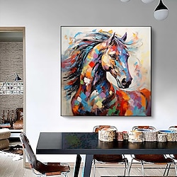 Hand painted Abstract Horse Painting Modern Fine Art Abstract Animal Painting Wall Art Palette Knife Artwork Animalistic Decor for Living Room Stretched Frame Ready to Hang or Unframed