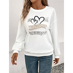 Women's Sweatshirt Heart Leopard Street Dailywear Print White Fashion Casual Crew Neck Long Sleeve Micro-elastic Fall Winter