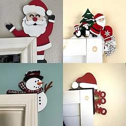 Christmas Door Topper – Funny Snowman  Santa Claus Corner Sign for Holiday Home Décor, Windows, Walls, and DIY Christmas Party Ornaments