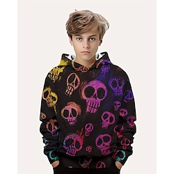 Boys 3D Graphic Skull Hoodie Long Sleeve Spring Fall Fashion Streetwear Polyester Kids 4-12 Years Hooded Outdoor Casual Daily Regular Fit