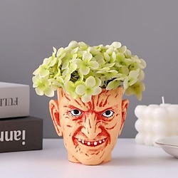 Halloween Succulent Planter -Creepy Horror Movie Inspired  Resin Flower Pot for Home and Garden Decor - Spooky and Fun Halloween Decoration