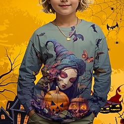 Halloween Boys 3D Graphic Pumpkin Sweatshirt Long Sleeve Spring Fall Fashion Basic Polyester Kids 4-12 Years Crew Neck Outdoor Casual Daily Regular Fit