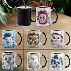 Heat Changing Mug, Owl Heat Changing 3D Illusion Ceramic Gift Coffee Mug, 11 oz Heat Sensitive Color Changing Coffee Mug Cup, Cute Xmas Gift Mug for Owl Lover