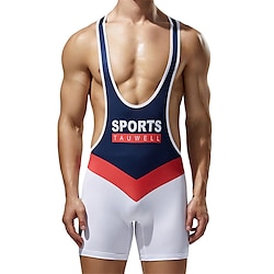 Men's Wrestling Suit Body Shaping Jumpsuit Shapewear Breathable Quick Dry High Stretch Summer Spring Polyester Outdoor Walking Jogging White Red