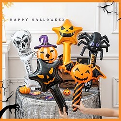 10pcs Halloween and Easter Vampire Baron Zombie Skull Pumpkin Handheld Stick Aluminum Foil Balloons