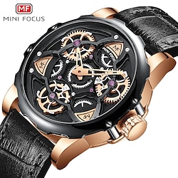 MINI FOCUS Men Mechanical Watch Creative Outdoor Sports Fashion Automatic Self-winding Waterproof Decoration Leather Watch