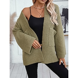 Women's Cardigan Open Front Knit Knitted Fall Winter Work Basic Long Sleeve Solid Color Army Green Beige