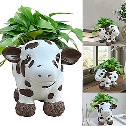 Resin Cow Succulent Planter - Decorative Animal Flower Pot for Indoor Garden, Patio, or Home Decor - Adorable and Detailed Craftsmanship, Perfect for Small Plants and Cactus