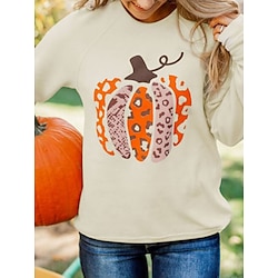 Women's Sweatshirt Pumpkin Halloween Street Print Beige Fashion Streetwear Modern Crew Neck Long Sleeve Micro-elastic Fall Winter