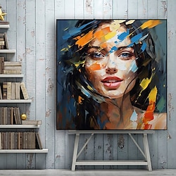 Colorful Woman Hand painted Woman Face Handmade Wall Art Painting Female Face Oil Painting Abstract Home Decor Girl Portrait Art Modern Rolled Canvas (No Frame)