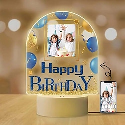 Image of luce notturna di compleanno a led in acrilico personalizzata blu e dorata targa fotografica personalizzata con alimentazione USB perfetta per la camera da letto o per la decorazione di feste regalo di Lightinthebox