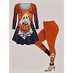 Women's T shirt Tee Halloween Casual Cute Daily Long Sleeve Orange Fall Winter