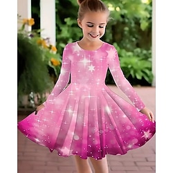 Girls' 3D Graphic Stars Dress Long Sleeve Summer Spring Daily Holiday Vacation Princess Beautiful Sweet Kids 4-12 Years Casual Dress A Line Dress Knee-length Polyester Regular Fit