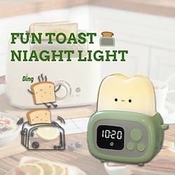 Toast Clock Timer Lamp Cute LED Bread Night Light with USB Dimmable Table Clock Alarm for Kids Soft Light