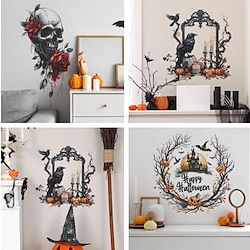 Halloween Skull Head  Rose Wall Sticker - Personalized Removable PVC Decal for Living Room, Bedroom, and Home Decor - Festive Halloween Decoration for Fall  Classroom